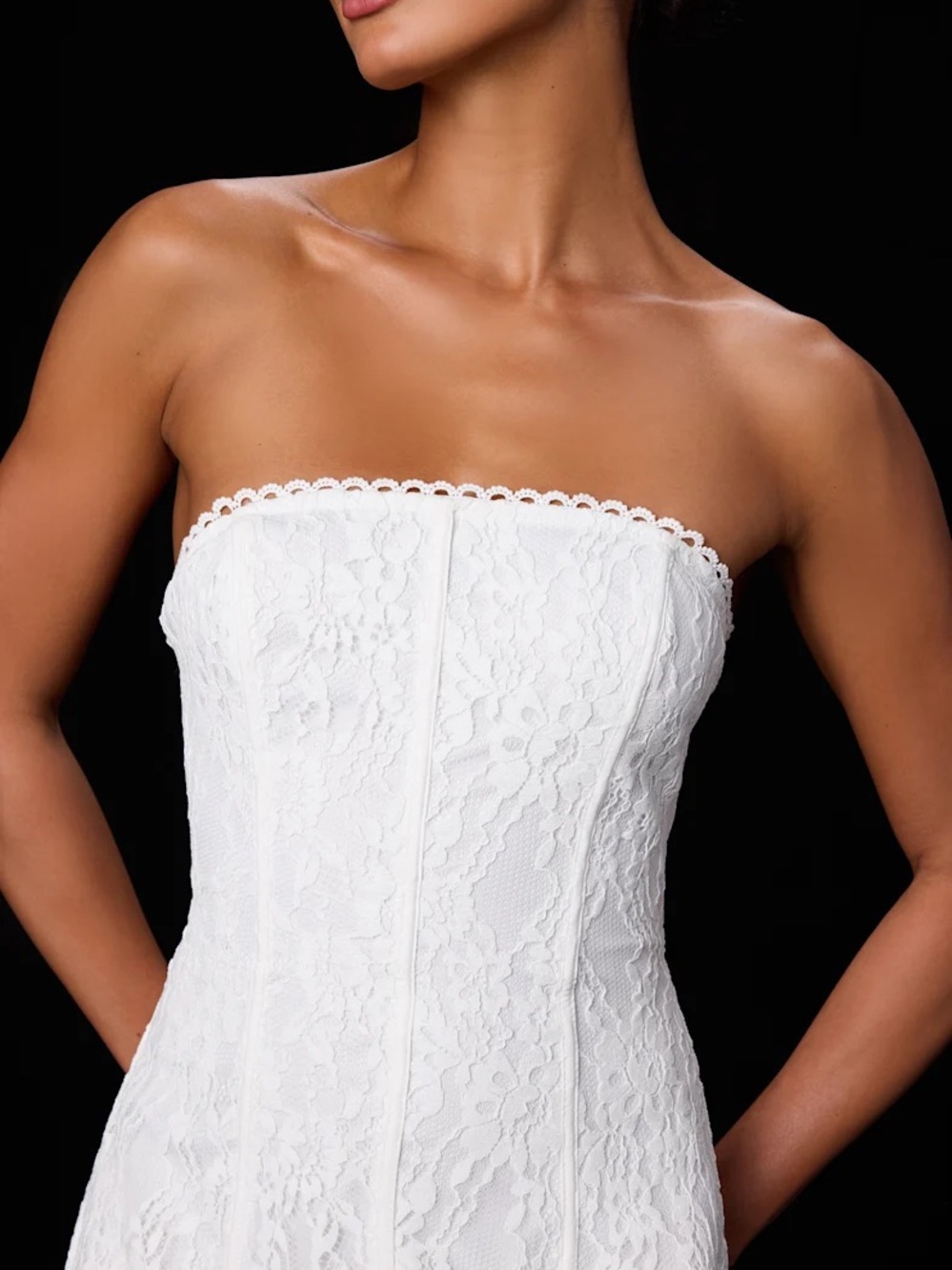 Lulu's Strapless White Lace Corset Dress with Scalloped Trim